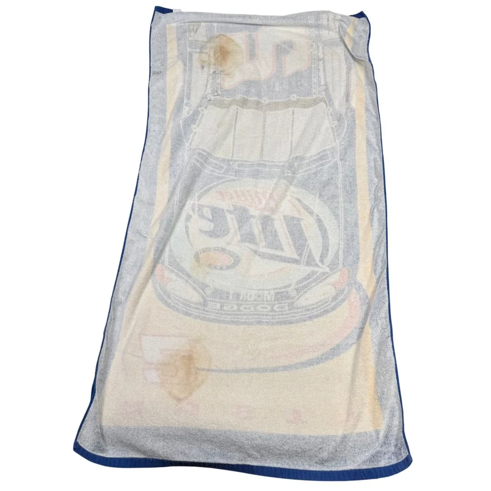 Vintage Rusty Wallace Miller Lite Dodge 2 NASCAR Beach Towel Blue Yellow 56x28